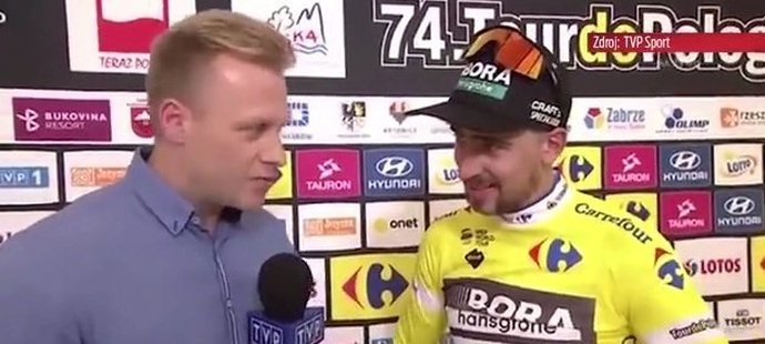 Peter Sagan při rozhovoru s polským reportérem