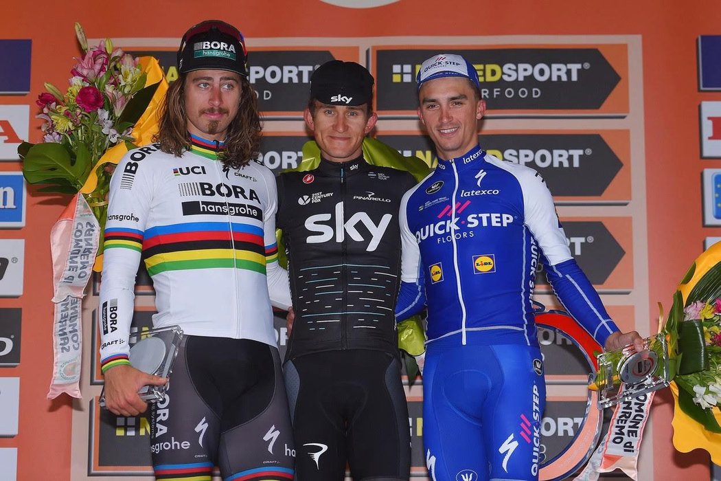 V závodě Milán - San Remo porazil Petera Sagana Michal Kwiatkowski (uprostřed)