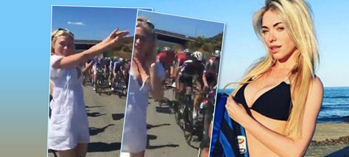 Britská modelka April Summersová (28) málem způsobila na cyklistickém Giro  d´Italia katastrofu a ještě se tím chlubí na sociálních sítích. 