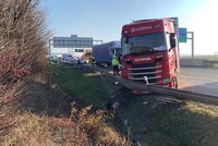 Na dálnici D46 havaroval kamion: Nehoda zastavila dopravu ve směru na Vyškov