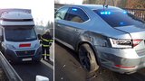 Dodávka na D1 narazila do policejního vozu: Policista i řidič skončili v nemocnici