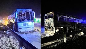 Na D1 na 42. km ve směru na Prahu hořel autobus. (30.1.2022)