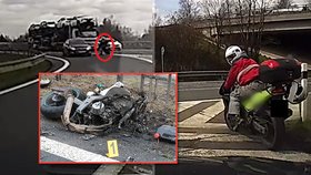 Nehoda motorkáře a dodávky na D5. Muž začal ujíždět policistům, vjel do protisměru. (14. dubna 2021)