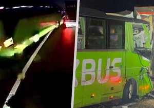 Na zledovatělé dálnici D6 havaroval i dálkový autobus.