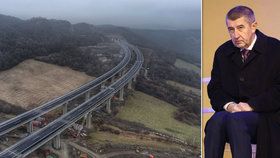 Nově otevřený úsek dálnice D8 a zimou schoulený vicepremiér Andrej Babiš (ANO)