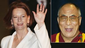 Julia Gillardová dalajlamovi zamávala, ale setkat se s ním nechtěla. On si ji omylem spletl z mužem, tiše se tomu zasmál
