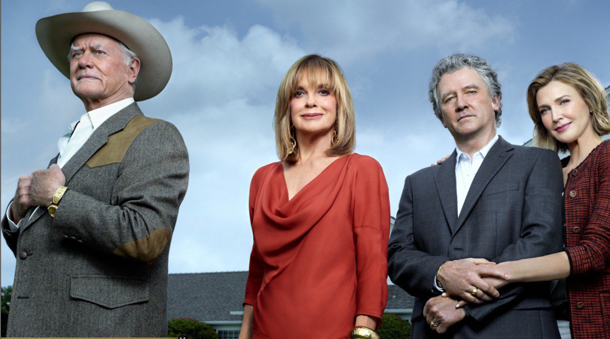 Nyní: Zleva: Larry Hagman (Džejár), Linda Gray (Sue Ellen), Patrick Duffy (Bobby) a Brenda Strong (Bobbyho nová žena Ann).