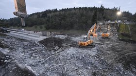 Na 152. km (na snímku) a 153. km dálnice D1 u Lhotky na Žďársku byly v noci z 8. na 9. dubna zbourány dva mosty. Silničáři mosty zbourali kvůli jejich nevyhovující šířce v rámci zahájené modernizace úseku dálnice D1 mezi 146. až 153. km.