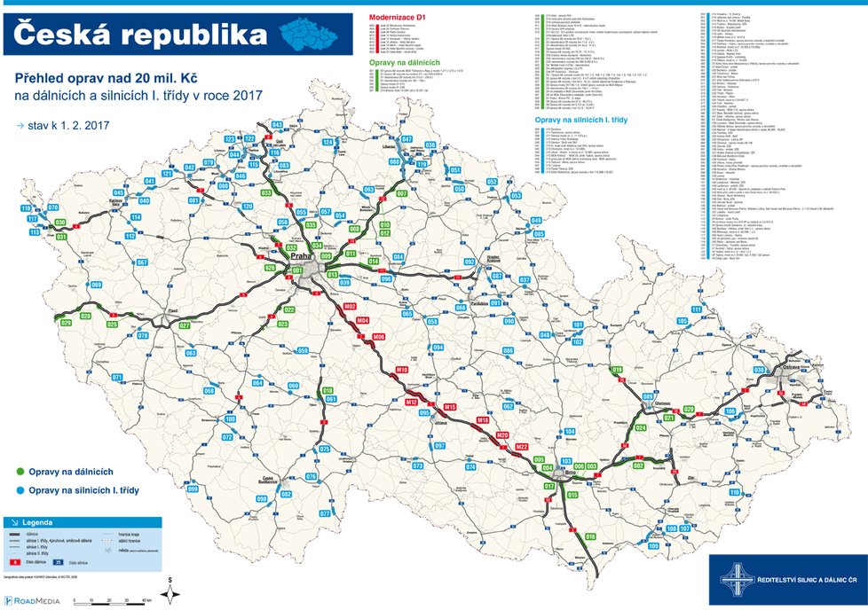 Silničáři letos opraví na 600 kilometrů dálnic a silnic, stavební práce začínají na dálnici D1 dnes. Opravy a 140 kilometrů staveb nových silnic zkomplikují dopravu.