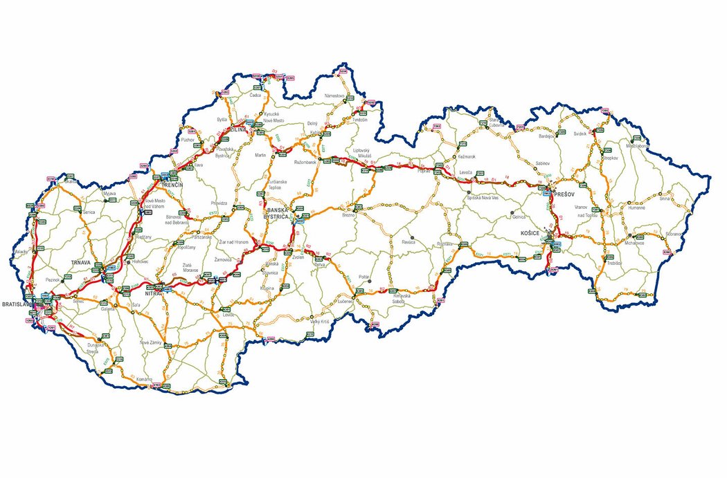 Mapa placených cest na Slovensku