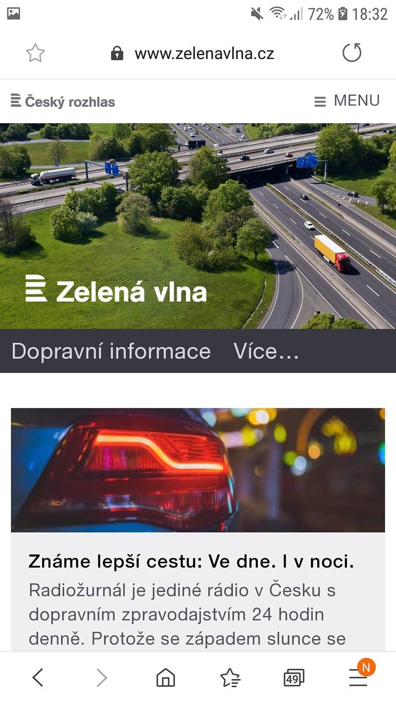 Zelená vlna Radiožurnálu je nejstarším informačním zdrojem o dopravě u nás. Informace čerpá přímo od zdrojů, a hlavně rychle.