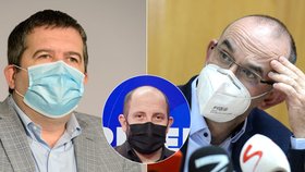 Vicepremiér Hamáček (ČSSD), ministr zdravotnictví Jan Blatný (za ANO) v kroužku sociolog Daniel Prokop