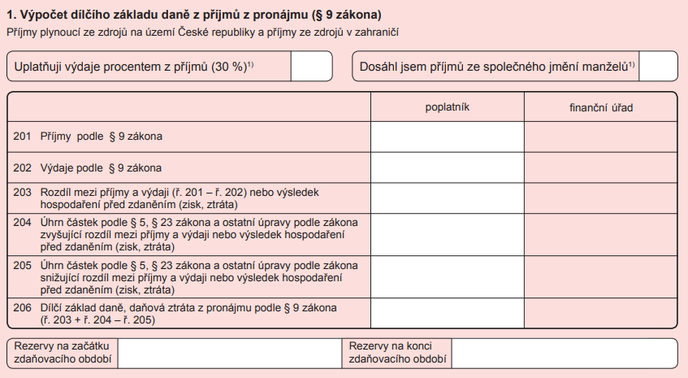 Příloha č. 2, Výpočet dílčího základu daně z příjmů z pronájmu (§ 9 zákona). Příloha č. 2, Výpočet dílčího základu daně z příjmů z pronájmu (§ 9 zákona).