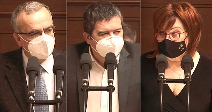 Bitva o daňový balíček: Miroslav Kalousek (TOP09), Jan Hamáček (ČSSD) a Alena Schillerová (za ANO) (22.12.2020)
