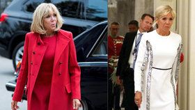 První dáma Francie Brigitte Macronová v Dánsku oblékla výrazné červené a bílé šaty, zastínila i členky královské rodiny.