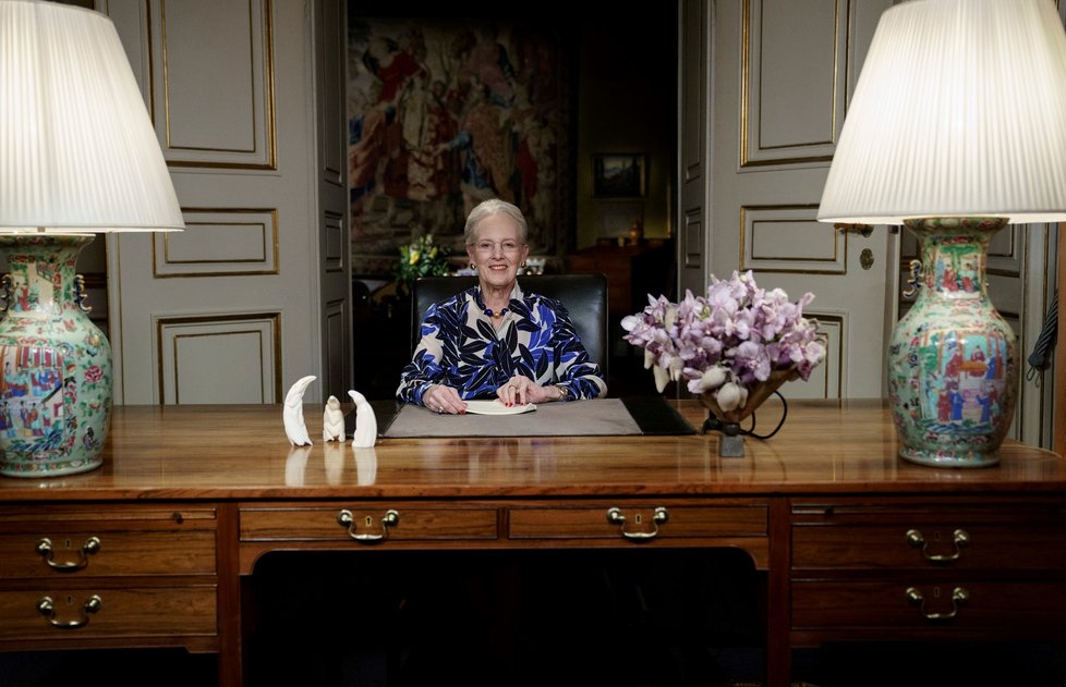Dánská královna Margrethe II. při svém projevu (31. 12. 2020)
