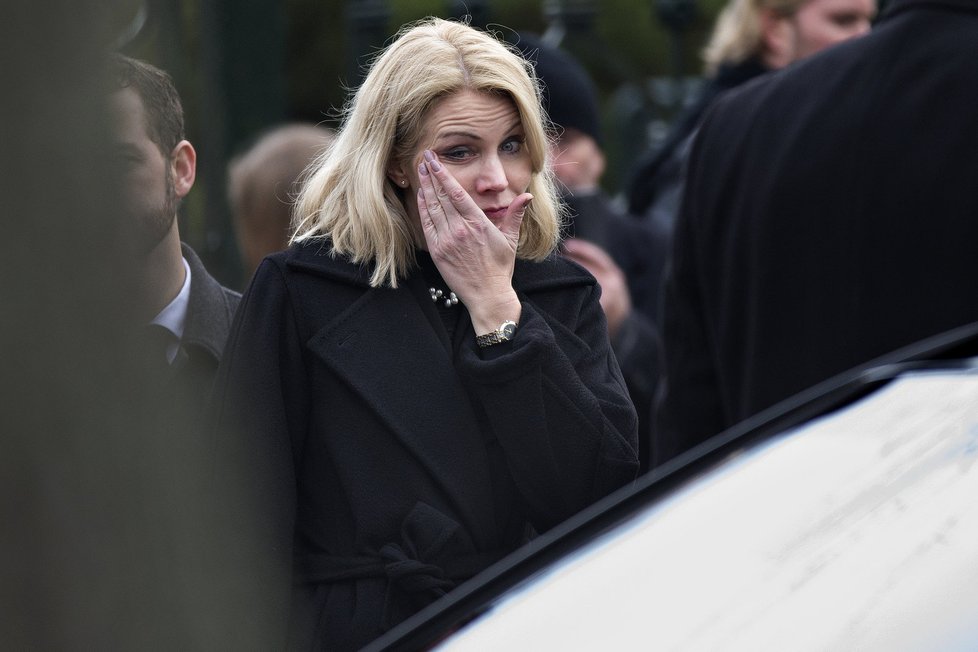 Dánská premiérka Helle Thorning-Schmidt na pohřbu Dana Uzana, oběti teroristického útoku.