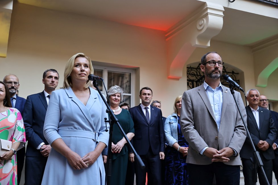 Lídři kandidátky STAN do eurovoleb: Danuše Nerudová a Jan Farský (31. 8. 2023)