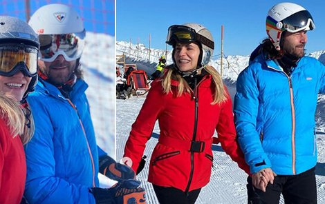 Dara Rolins s Pavlem Nedvědem brázdí svahy v italských Alpách. Jen Nedvěd musí Daru trochu učit lyžovat. 