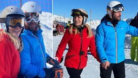 Dara Rolins s Pavlem Nedvědem brázdí svahy v italských Alpách. Jen Nedvěd musí Daru trochu učit lyžovat.