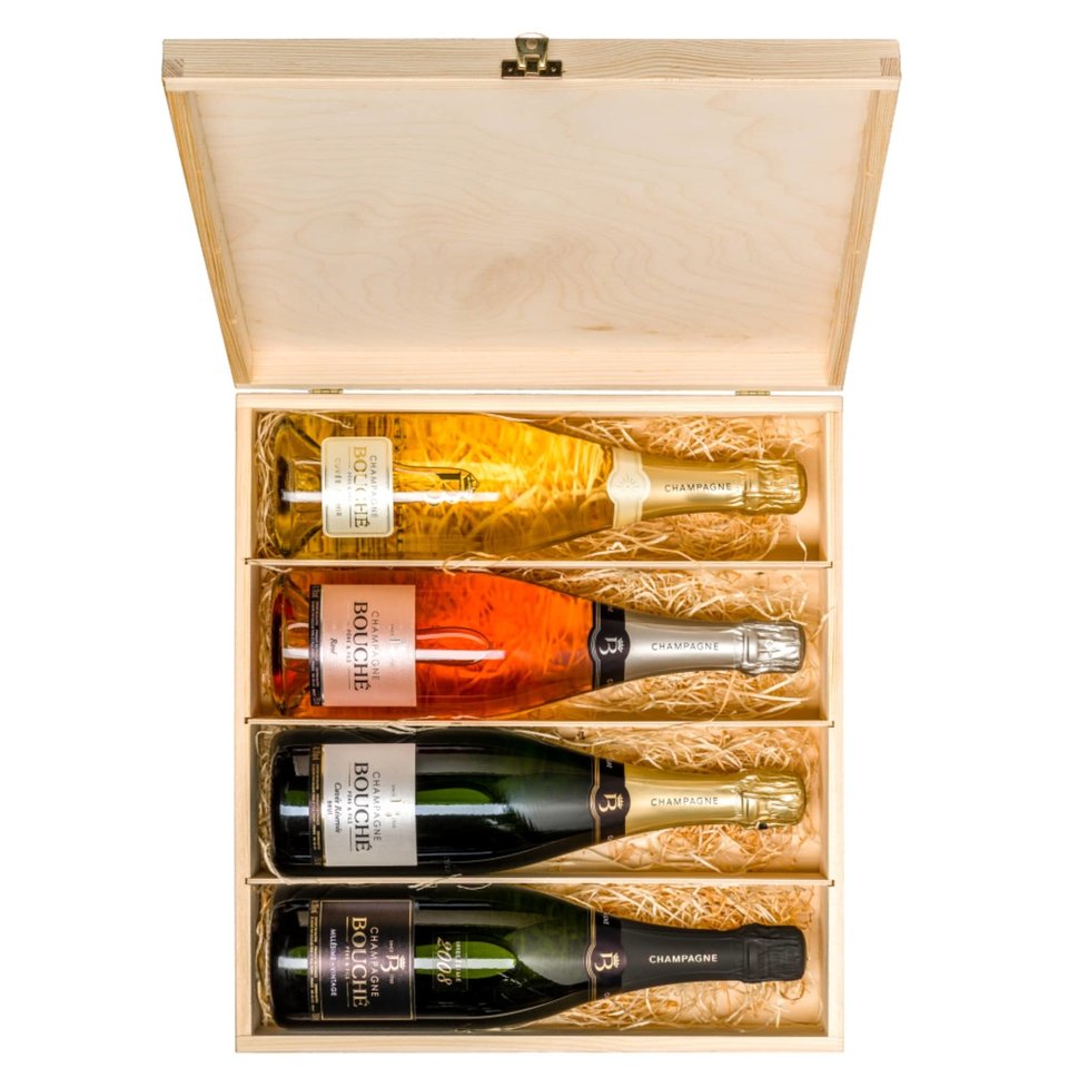 Dárkové balení 4 lahví z rodinného vinařství Champagne Bouché ve Francii, 3990 Kč, viatempia.cz