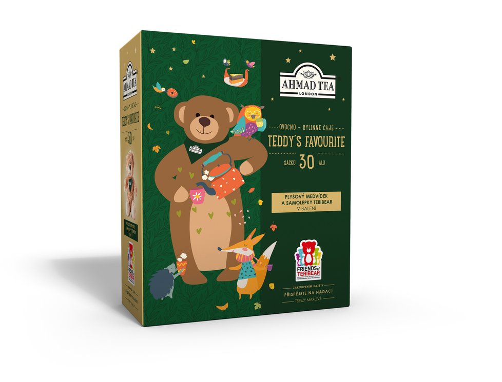 Teddy’s Favourite, mix ovocných čajů vhodných pro děti, samolepky, plyšový medvídek_30 alu sáčků, doporučená cena 329 Kč