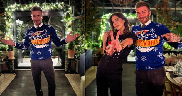 David Beckham ve svetru oslavujícím Spice Girls