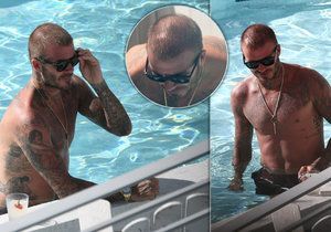 Idol žen plešatí: David Beckham (43) u bazénu ukázal sexy tělo a téměř holou hlavu!