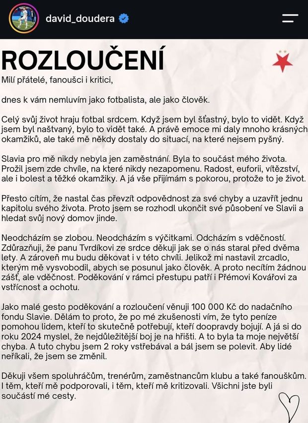 Rozloučení Davida Douděry se Slavií Rozloučení Davida Douděry se Slavií