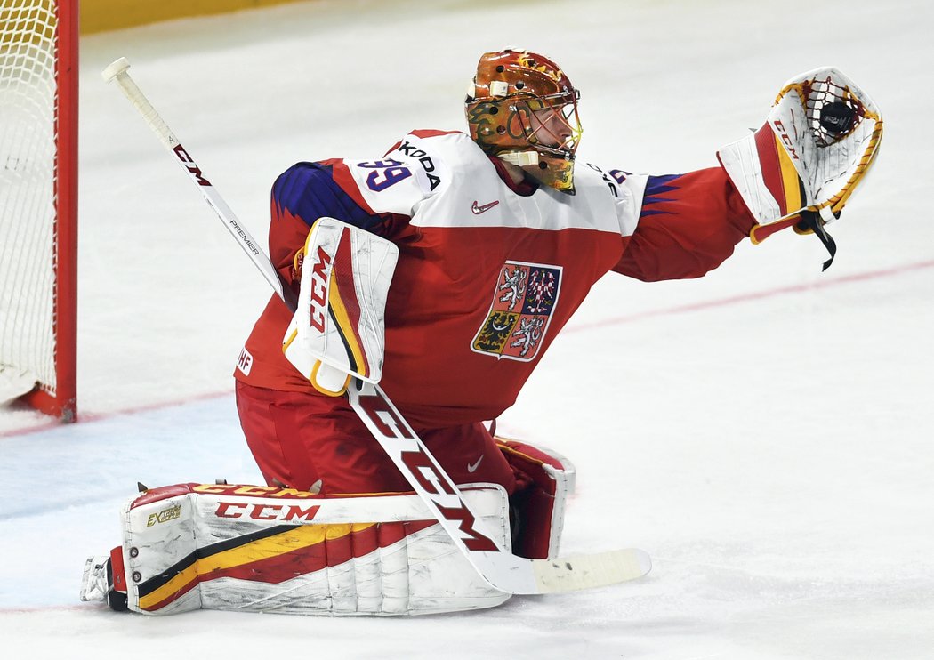 David Rittich řeší nebezpečnou situaci před brankou