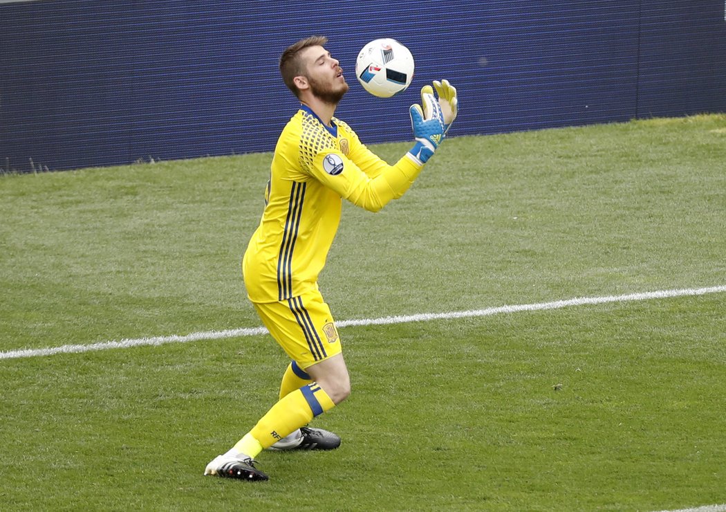 Brankář Španělska David De Gea měl menší problémy se střelou Tomáše Necida