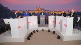 Debata Blesku o bydlení a dopravě (30. 9. 2021): Zleva Martin Kupka (ODS), Věra Kovářová (STAN), Ondřej Polanský (Piráti), moderátor Jaroslav Šimáček, Karel Havlíček (za ANO), Jan Birke (ČSSD) a Jaroslav Komínek (KSČM)