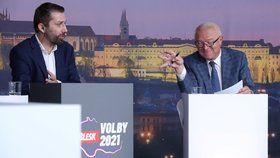 Debata Blesku o spotřebě domácností a zemědělství: Moderátor Jaroslav Šimáček a Jaroslav Faltýnek (ANO)