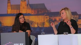 Předvolební debata Blesku o daních a mzdách (16. 9. 2021): Vera Renovica (vlevo) a Alena Schillerová (za ANO)