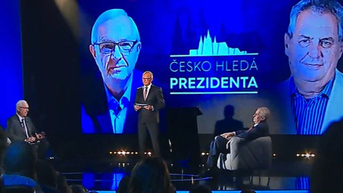 První televizní duel mezi Jiřím Drahošem a Milošem Zemanem na televizi Prima