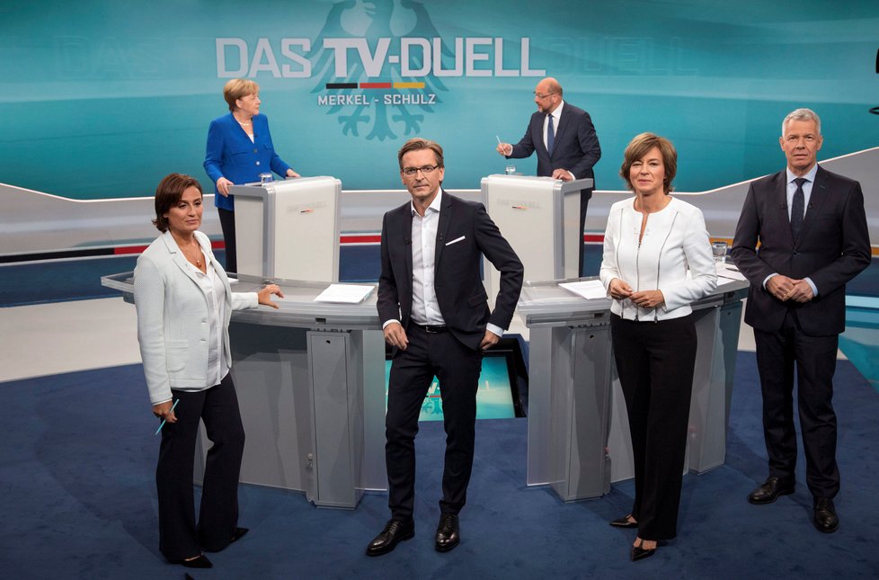 Předvolební debata mezi kancléřkou Angelou Merkelovou (CDU) a Martinem Schulzem (SPD)