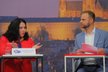 Debata Blesku o penzích a sociálních službách (29. 9. 2020): Jaroslava Němcová (ANO) a moderátor Jakub Veinlich