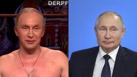 Podobizna Putina vyrobená pomocí chytrých technologií (vlevo) a prezidentova fotografie (vpravo)
