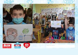 Děti ze základní školy ve Vejprnicích děkují lékařům, zdravotníkům i hasičům.
