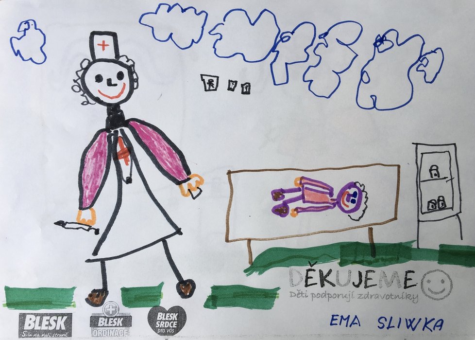 Ema, 6 let, Praha: Děkujeme všem zdravotníkům.