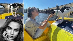 Nejžádanější modelka světa Cara Delevingneová (28) řádí v Praze: Brázdí Vltavu na šlapadle i se psem!