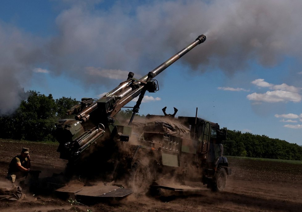 Francouzská houfnice CAESAR v ukrajinských silách na Donbase (8. června 2022).