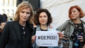 Herečky Aňa Geislerová a Marta Issová na demonstraci.
