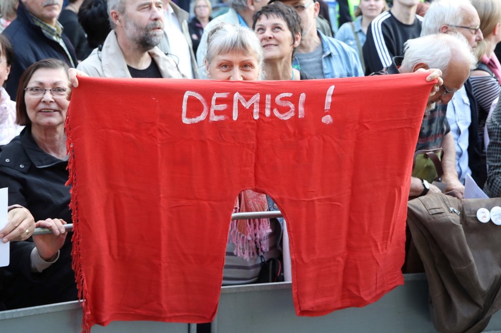 Proti premiéru Andreji Babišovi a ministryni spravedlnosti Marii Benešové demonstrují v Praze tisíce lidí. (21. 5. 2019)