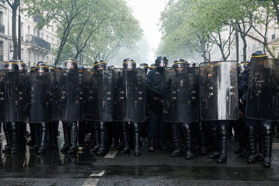 Demonstrace na Svátek práce ve Francii, většinou proti důchodové reformě a za sociální spravedlnost (1. 5. 2023)