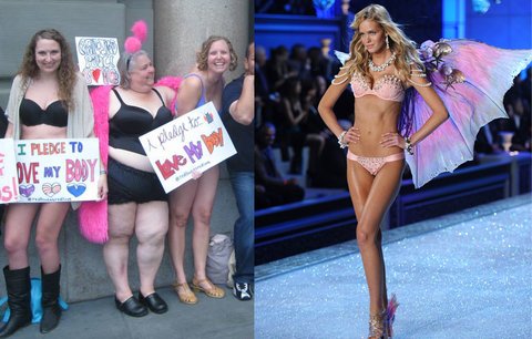 Demonstranti v prádle protestují proti hubeným modelkám