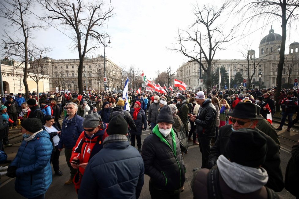 Nepovolená demonstrace ve Vídni.