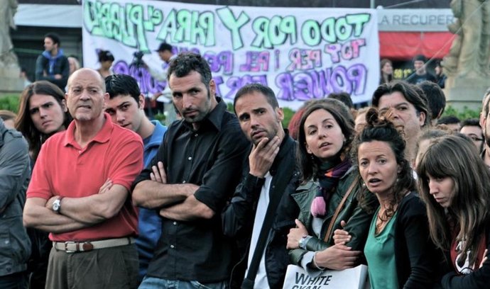 Demonstrace nezaměstnaných Španělů