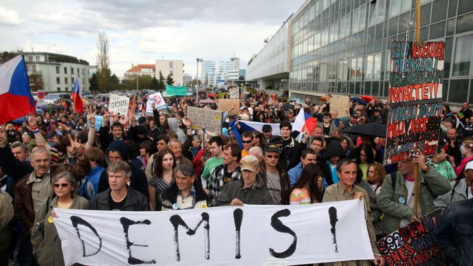 Demonstrace odborářů na pražském Václavském náměstí