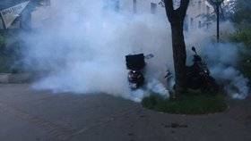 Proti demonstrantům použila policie i slzný plyn.